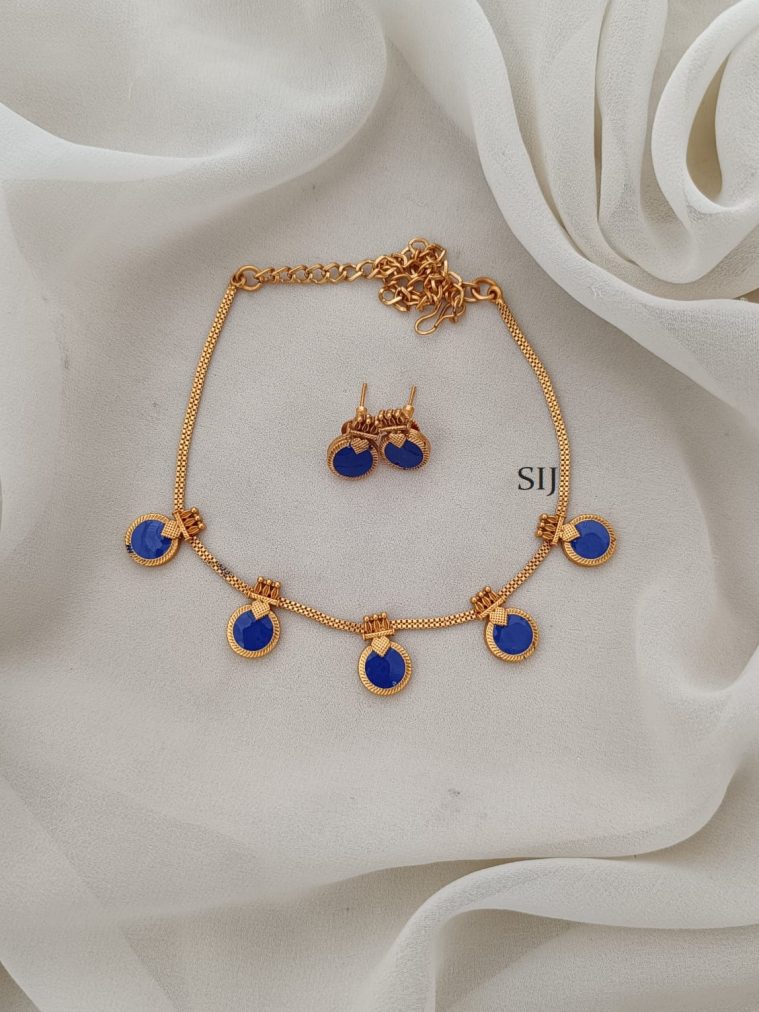 Gold Finish Blue Enamel Kerala Palakka Necklace