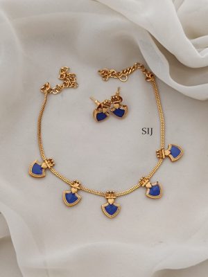 Gold Finish Blue Enamel Kerala Palakka Necklace