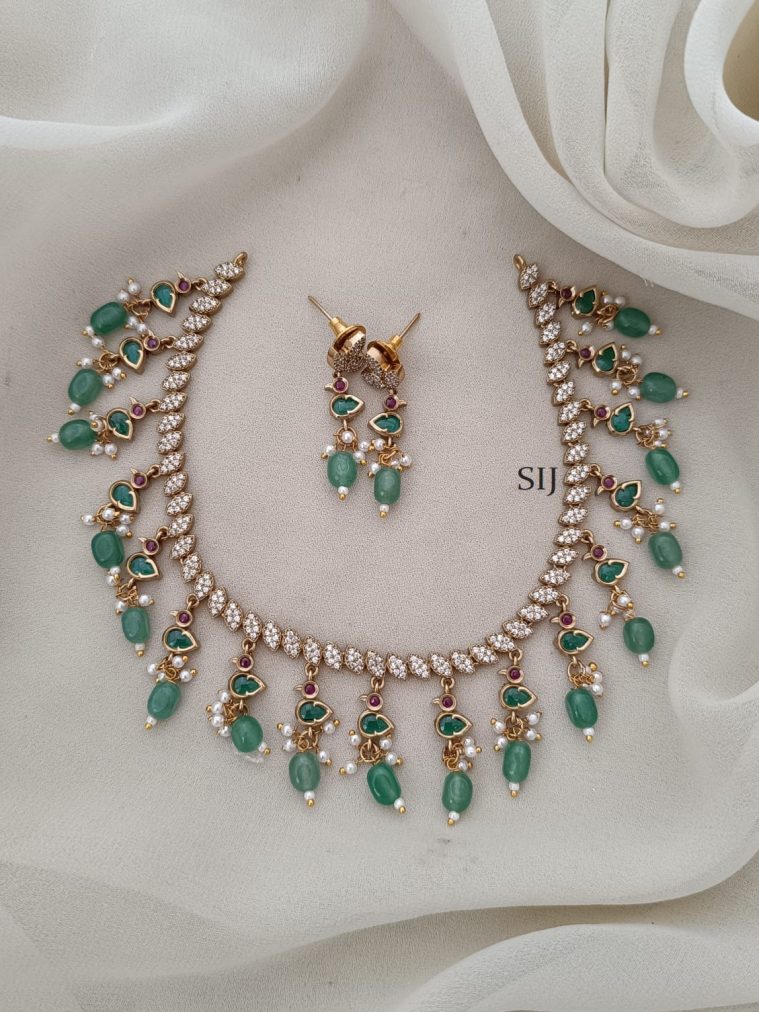 White AD And Mint Stones Necklace