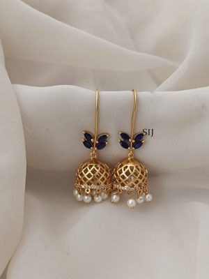 Gold Finish Hook Drop Butterfly Jhumkas