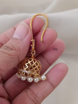 Gold Finish Hook Drop Ruby Leaf Jhumkas