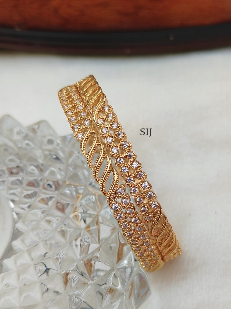 Gold Finish White Stones Bangles