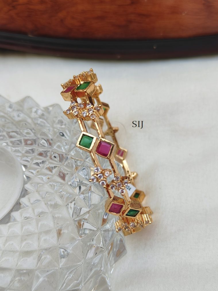 Diamond Shape Ruby Emerald Stones Bangles
