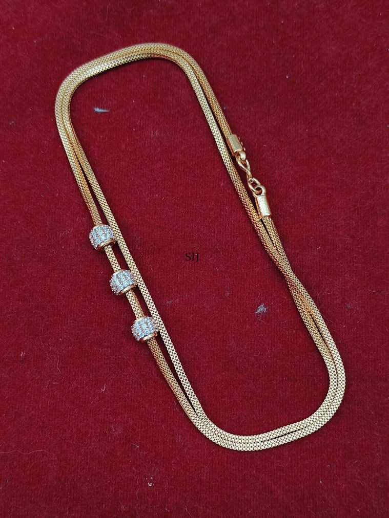 Gold Plated AD White Stones Balls Mugappu Chain