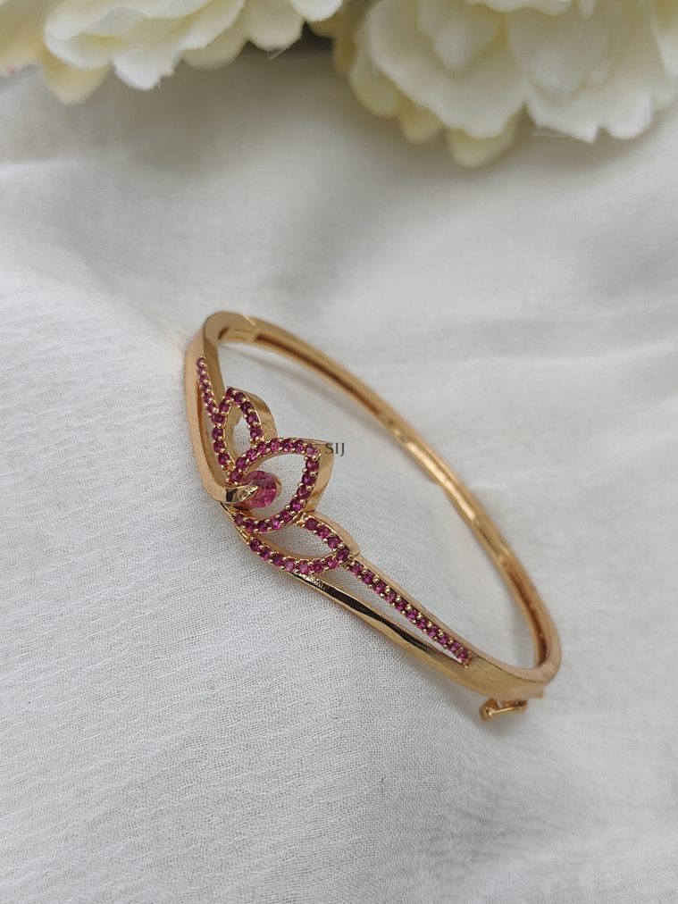 Gold Plated Pink Stones Tamara Flower Kada Bracelet