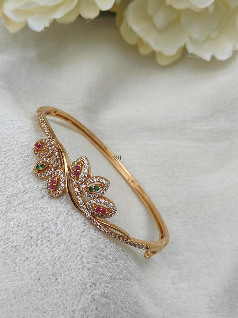 Gold Plated Multi Color Stones Flower Kada Bracelet