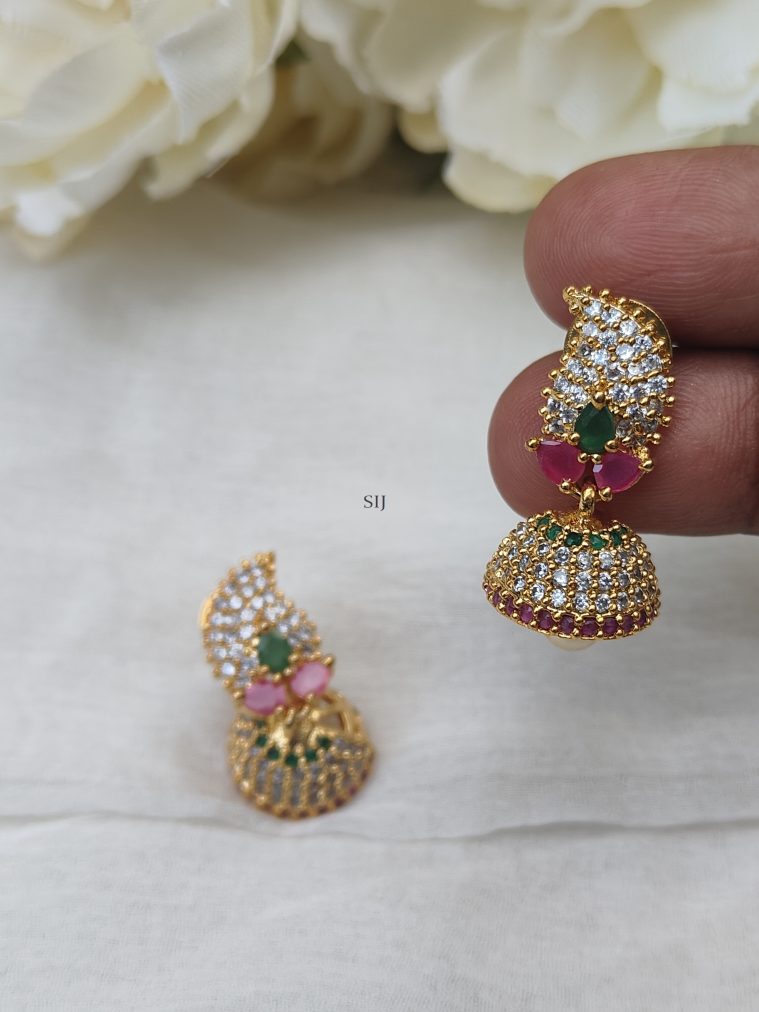 Multi Color AD Stones Mango Design Earrings with Jhumkas