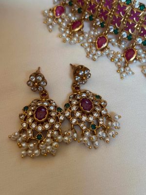Gold Finish Emerald Pearl Bridal Choker