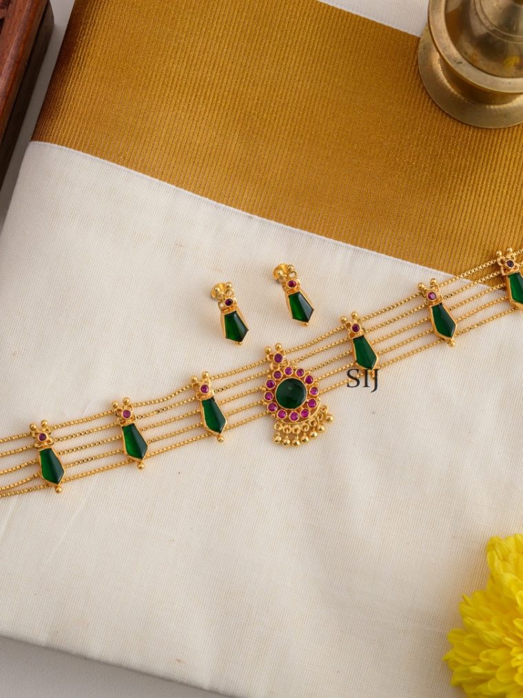 Gold Finish Green Palakka Choker