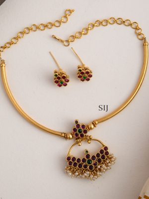 Gold Finish Reversible Floral Tube Necklace