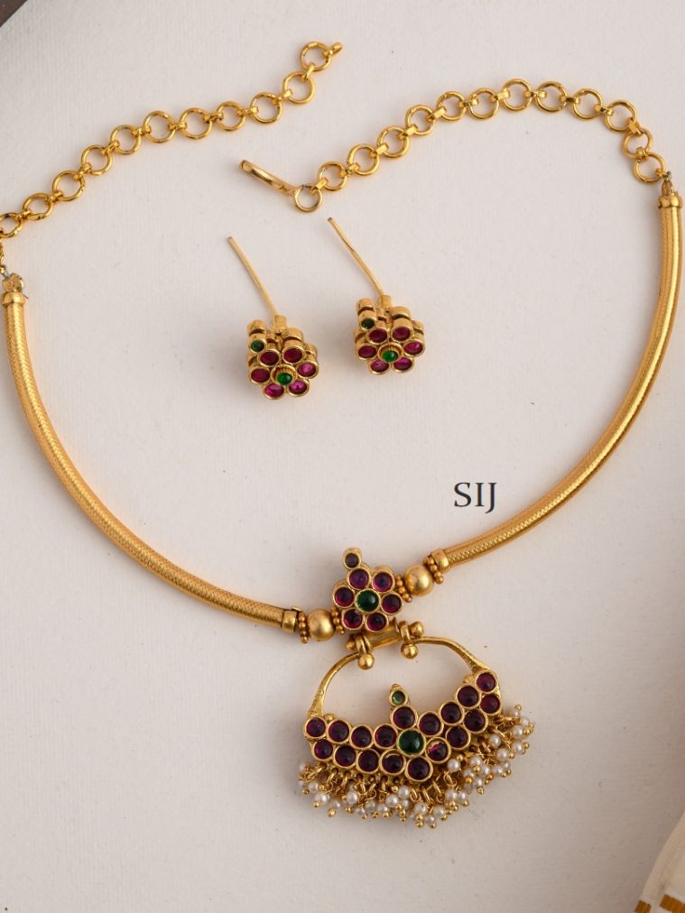 Gold Finish Reversible Floral Tube Necklace