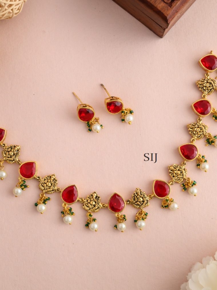 Maroon Ganesha Motifs Necklace