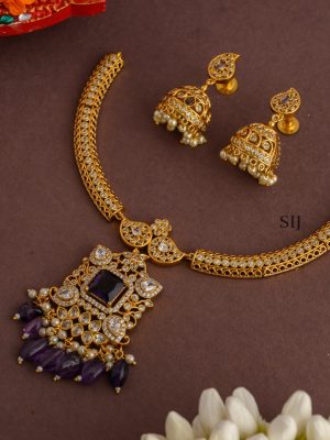 Gold Finish Violet AD Hasli Necklace