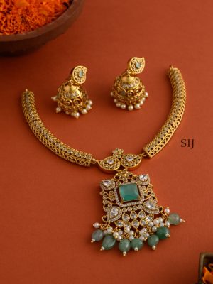 Gold Finish Pastel Green AD Hasli Necklace