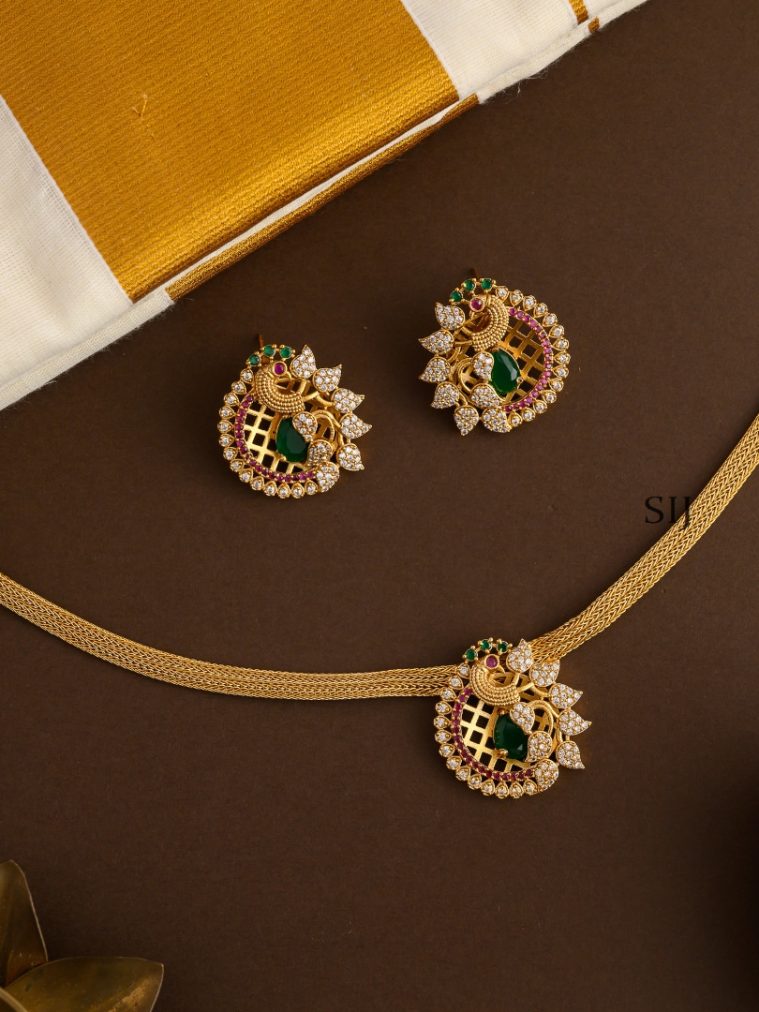 Matt Peacock Green and Ruby Stones Necklace