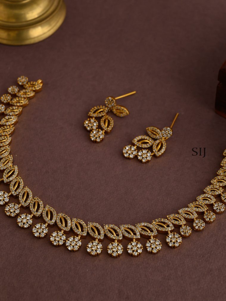 Imitation AD Floral Matt Necklace
