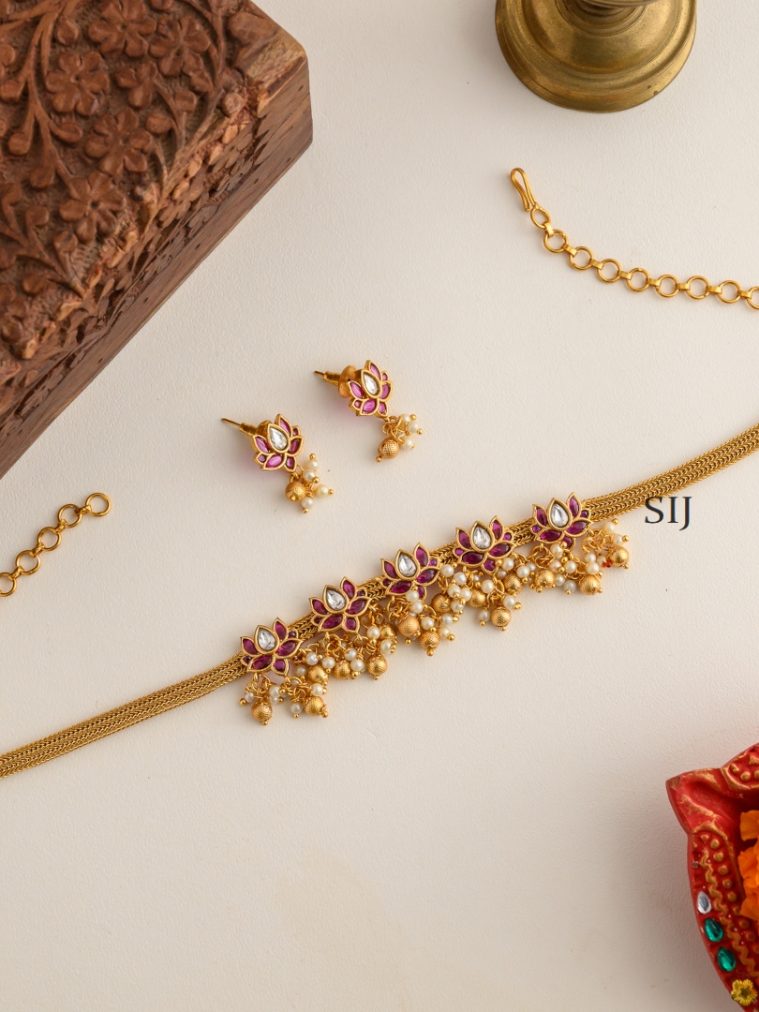 Lotus Ruby Stones Matt Necklace