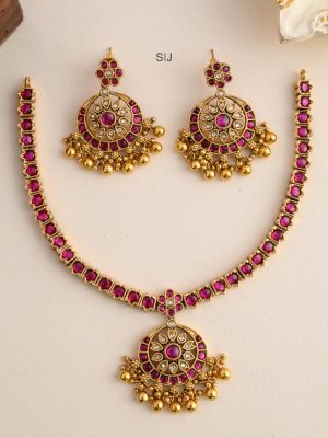 Gold Look Alike Ruby and Kemp Attigai Necklace