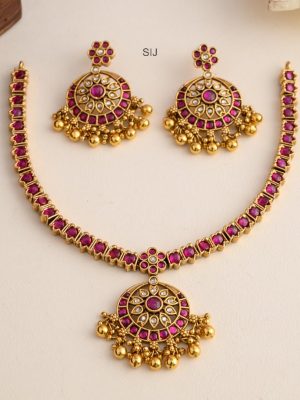 Gold Look Alike Ruby and Kemp Attigai Necklace