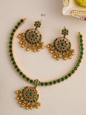 Gold Finish Green Kemp Stones Attigai Necklace