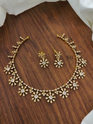 Gold Finish Floral AD Necklace