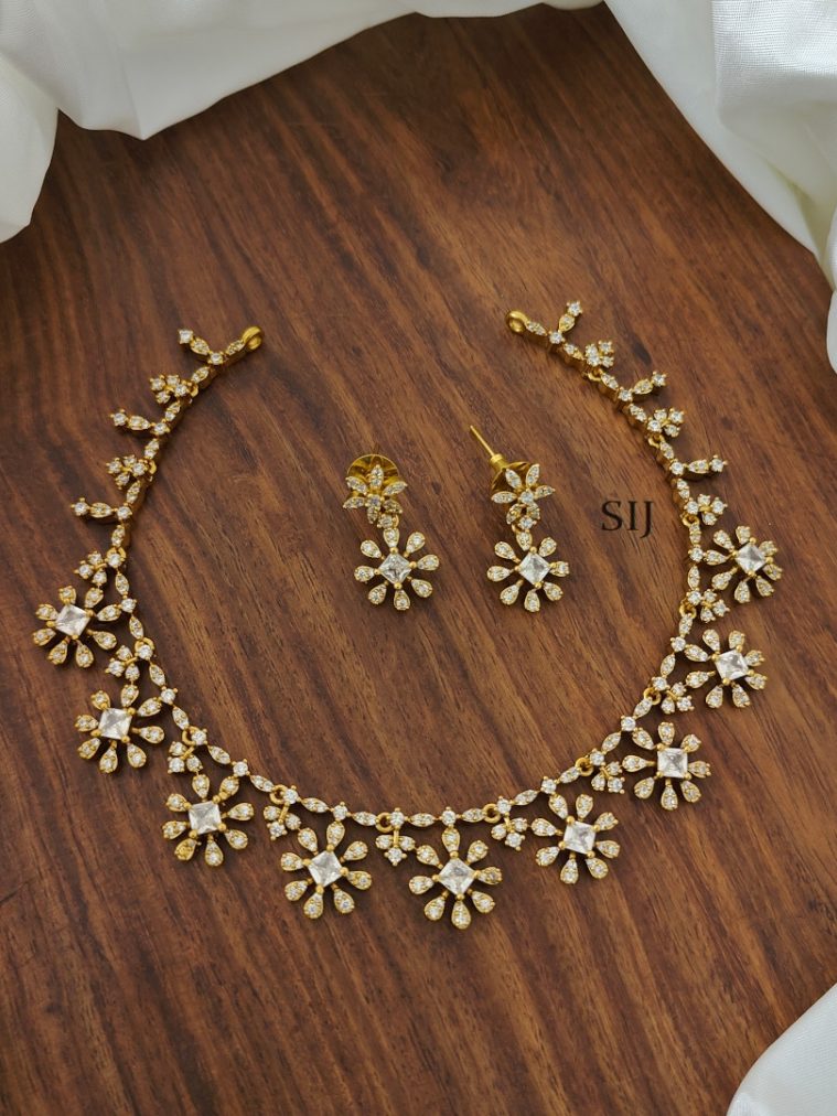 Gold Finish Floral AD Necklace