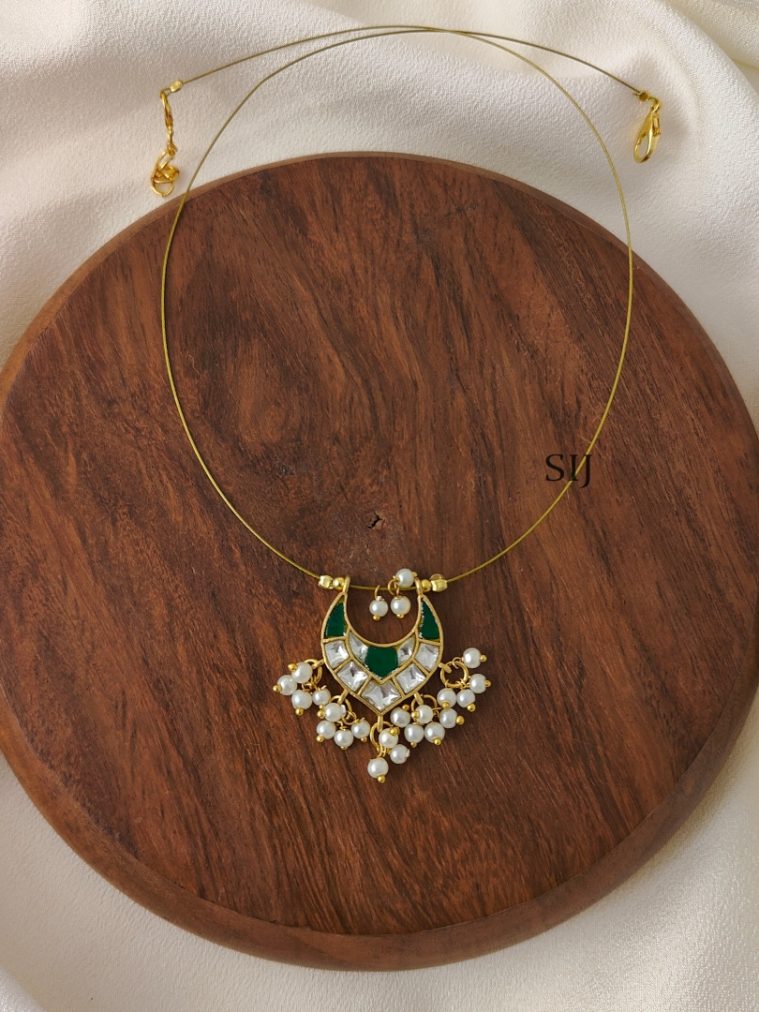 Invisible Green With White Kundan Jadau Necklace