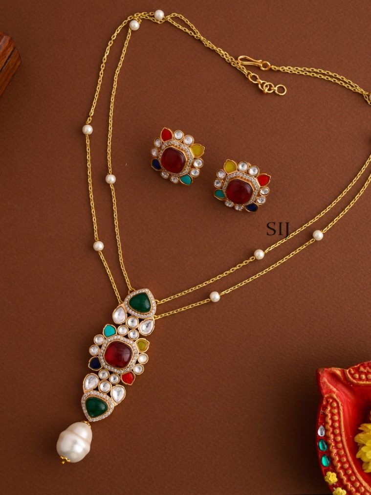 Double Layered Navaratna with Shell Pearl Chain