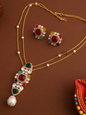 Double Layered Navaratna with Shell Pearl Chain