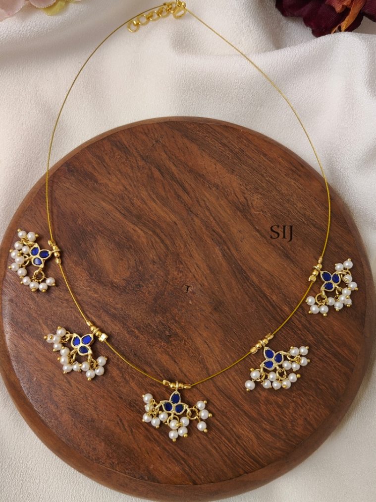 Blue Leaf Kundan Jadau Invisible Necklace