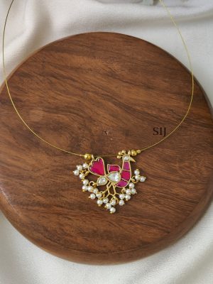 Pink with White Peacock Kundan Jadau Invisible Necklace