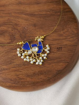 Blue with White Peacock Kundan Jadau Invisible Necklace