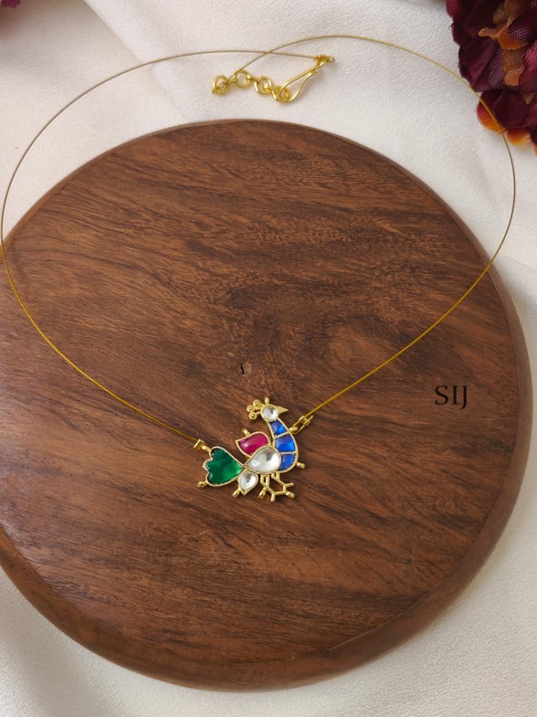 Peacock Kundan Jadau Invisible Necklace in Right Side