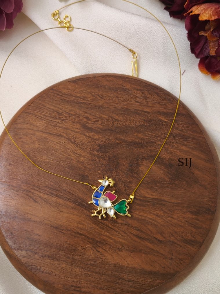 Peacock Kundan Jadau Invisible Necklace in Left Side