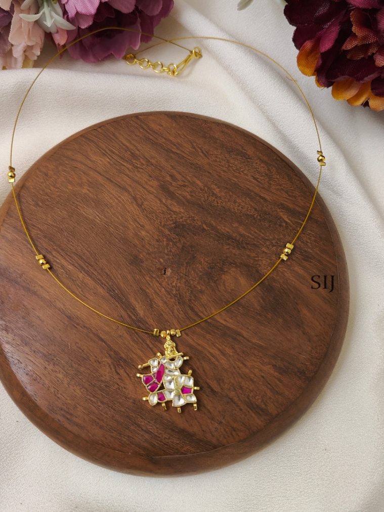 White with Ruby Krishna Kundan Jadau Invisible Necklace -