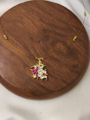 White with Ruby Krishna Kundan Jadau Invisible Necklace -