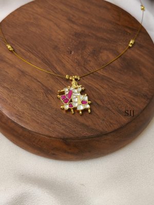 White with Ruby Krishna Kundan Jadau Invisible Necklace -