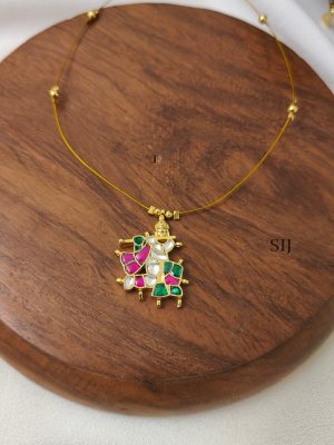 Ruby with Green Krishna Kundan Jadau Invisible Necklace -