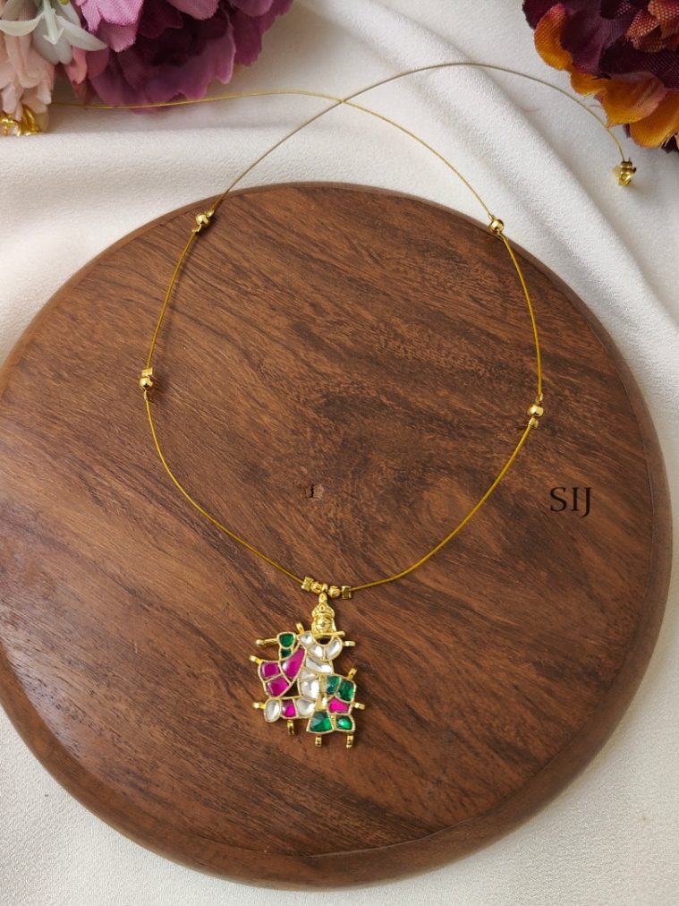 Ruby with Green Krishna Kundan Jadau Invisible Necklace -