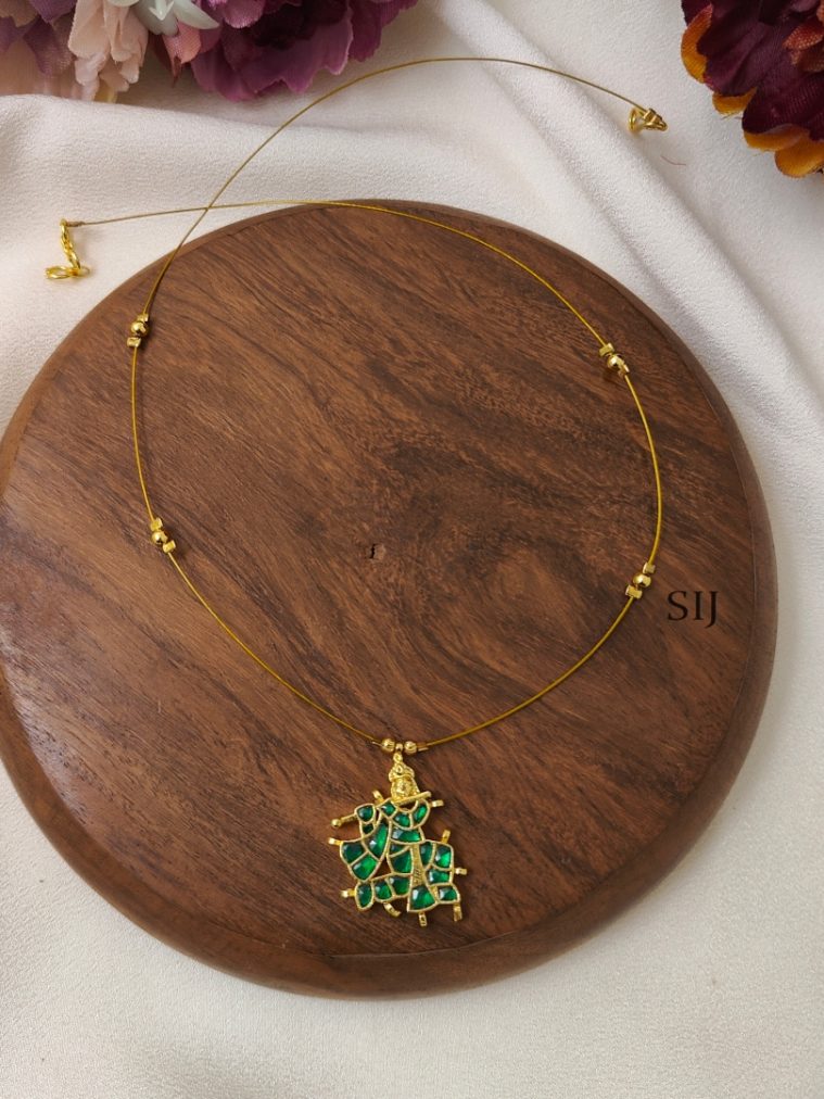 Krishna Green Kundan Jadau Invisible Necklace
