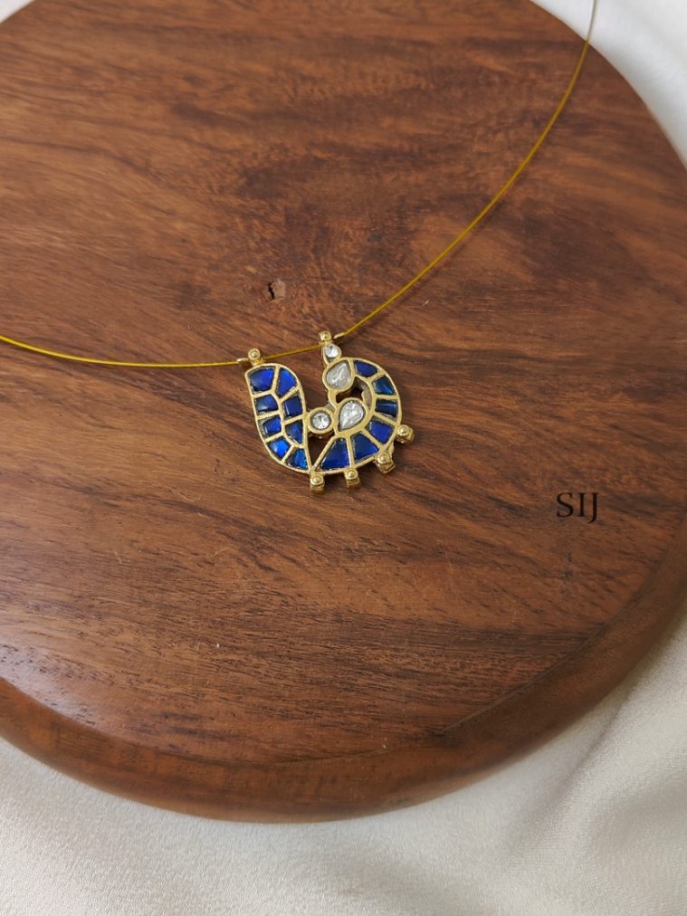 Blue Peacock Kundan Jadau Invisible Necklace - Right