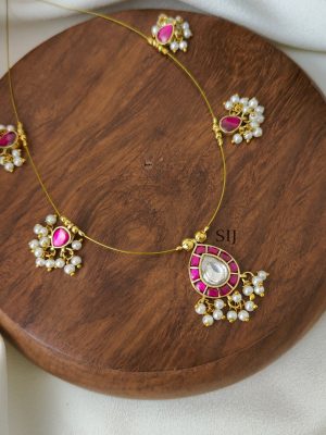 Pink Teardrop Kundan Jadau Invisible Necklace