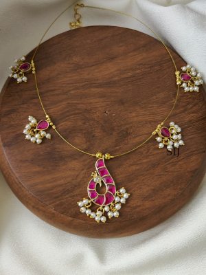 Pink Peacock Kundan Jadau Invisible Necklace
