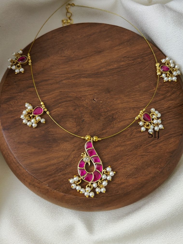 Pink Peacock Kundan Jadau Invisible Necklace