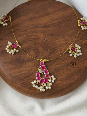 Pink Peacock Kundan Jadau Invisible Necklace