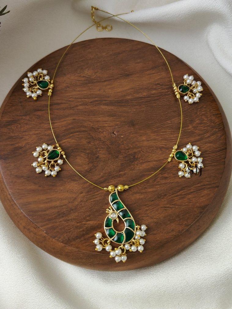 Green Peacock Kundan Jadau Invisible Necklace