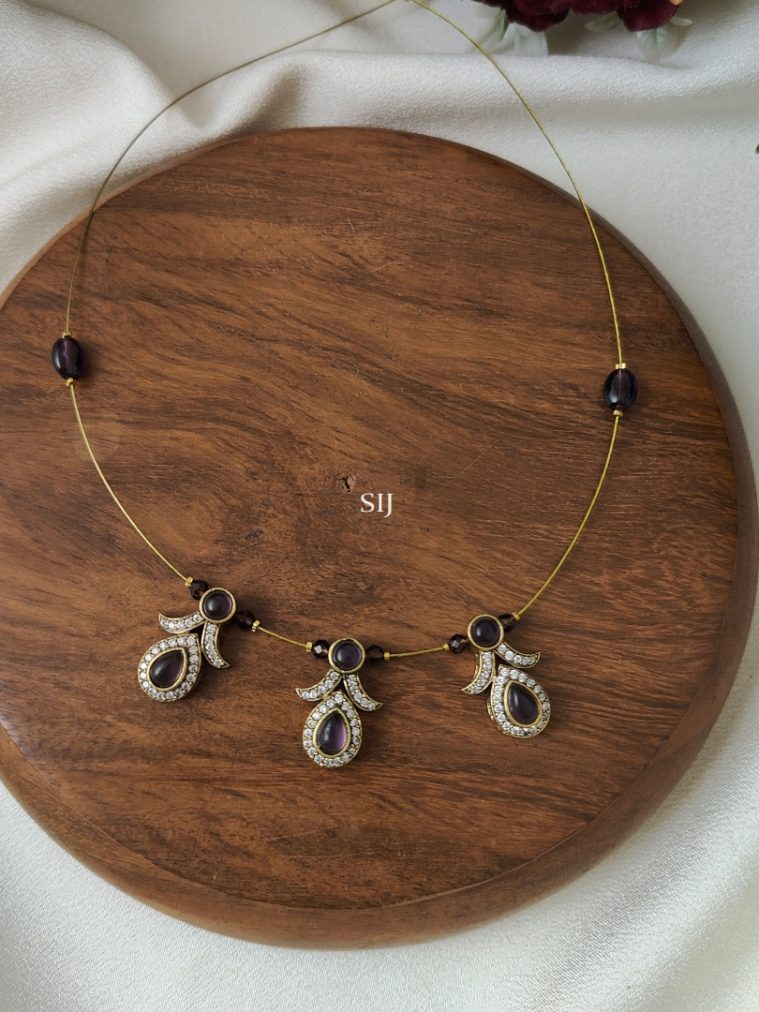Victorian Invisible Necklace with Purple Stones Pendants