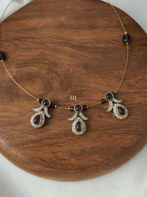 Victorian Invisible Necklace with Purple Stones Pendants