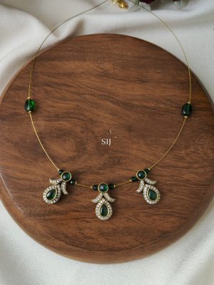 Victorian Invisible Necklace with Dark Green Beads Pendants