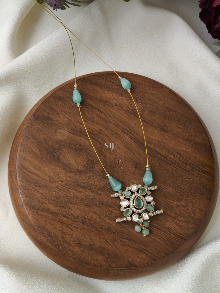 Victorian Invisible Necklace with Pastel Green Beads and Stones Pendant